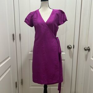 J. Crew Pink and Purple Wrap Midi Dress with V-Neck